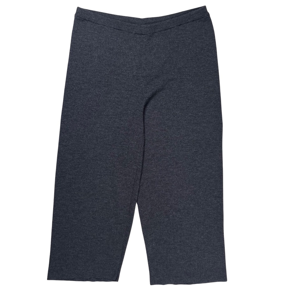 Eileen Fisher Knit Pants Women Medium Gray Merino Wool Wide Leg Cropped Comfort